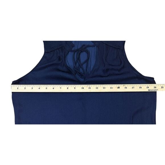 Naked Zebra Sleeveless V-Neck Front Neck Tie Navy Blue Top Small - Picture 3 of 6